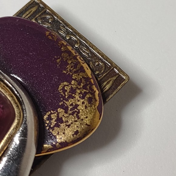 Pretty Silver Tone And Purple Heavy Metal Homemade Elephant Brooch - Picture 3 of 13